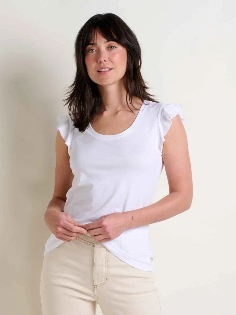 Toad & Co Women's Rufflita II Tee Ruffle Cap Sleeves White Size Medium NWT